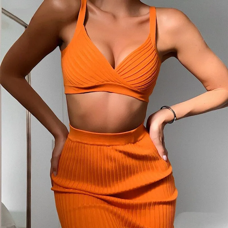 Women's V-Neck Knitted Elastic Two-Piece Dress