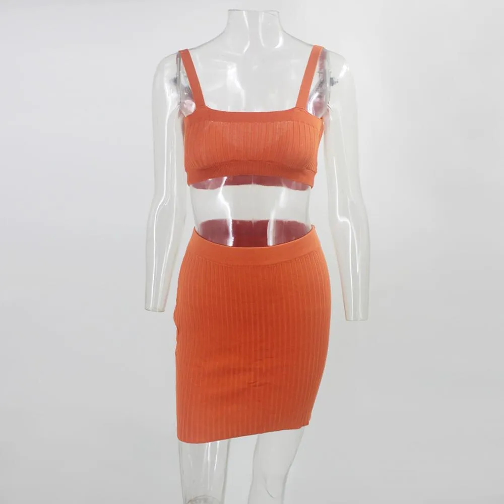 Women's V-Neck Knitted Elastic Two-Piece Dress