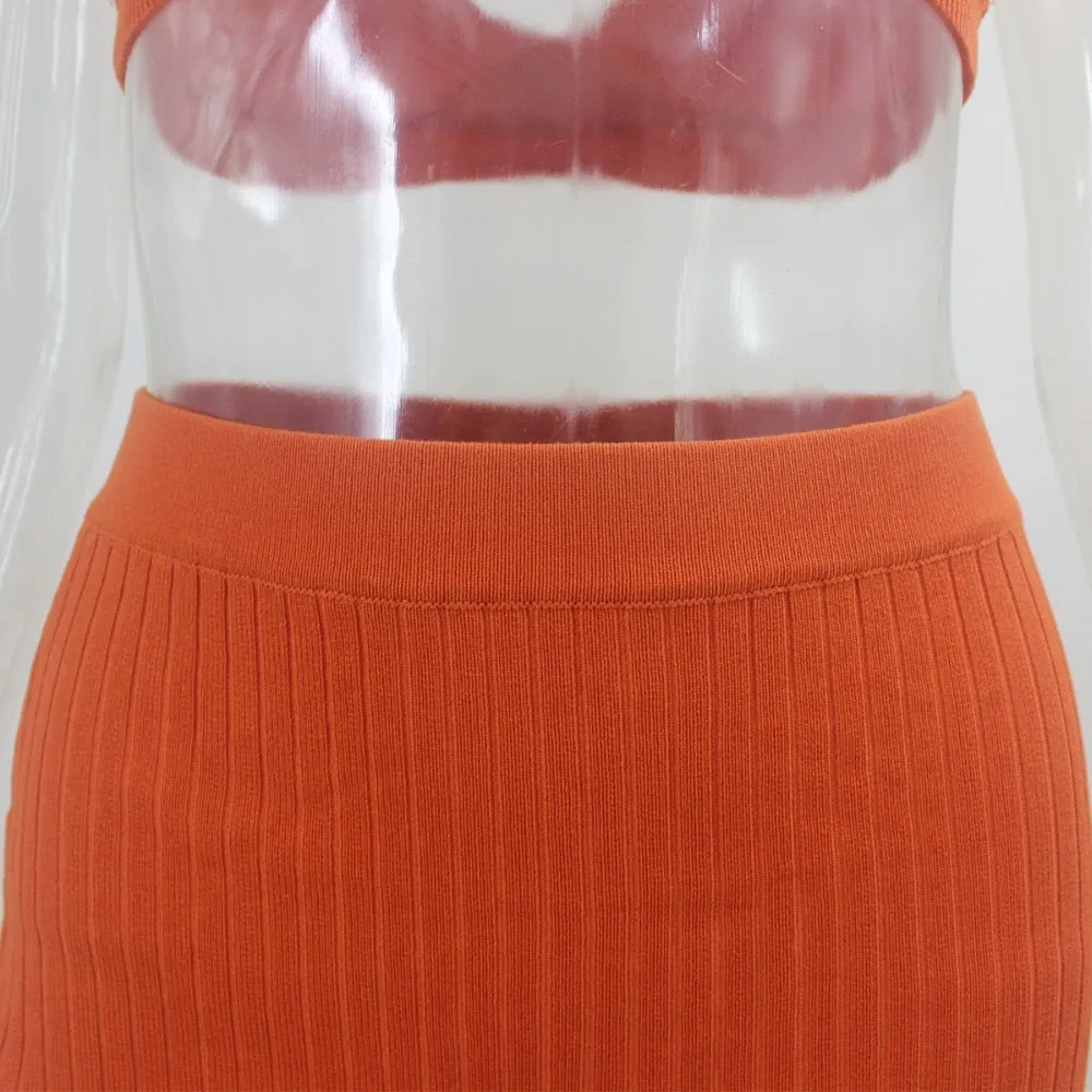 Women's V-Neck Knitted Elastic Two-Piece Dress