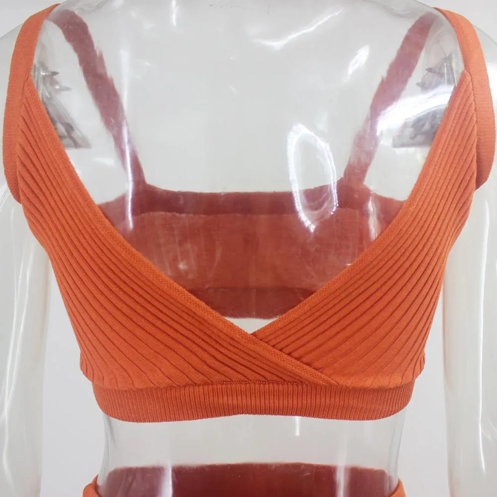 Women's V-Neck Knitted Elastic Two-Piece Dress