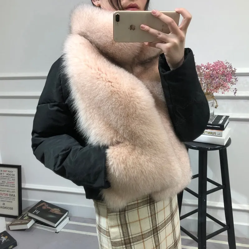 Women's Winter Casual Polyester Loose Warm Coat With Fox Fur