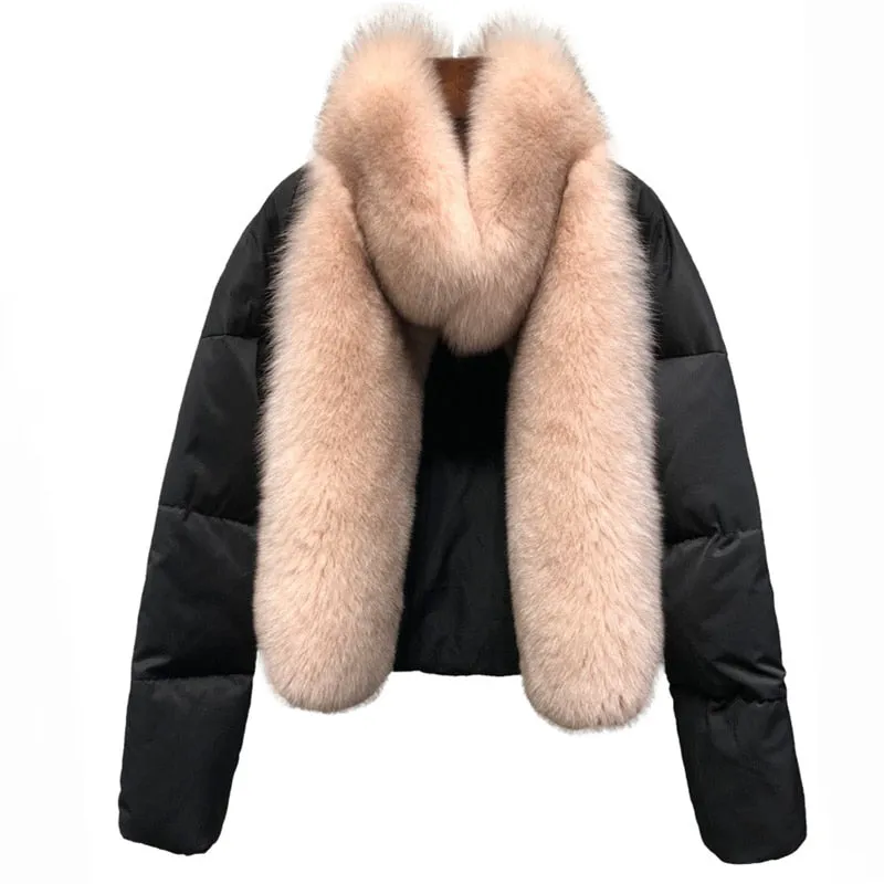 Women's Winter Casual Polyester Loose Warm Coat With Fox Fur