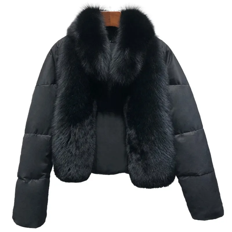 Women's Winter Casual Polyester Loose Warm Coat With Fox Fur