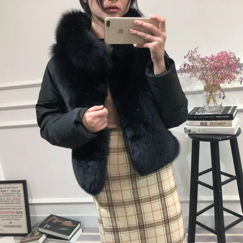 Women's Winter Casual Polyester Loose Warm Coat With Fox Fur