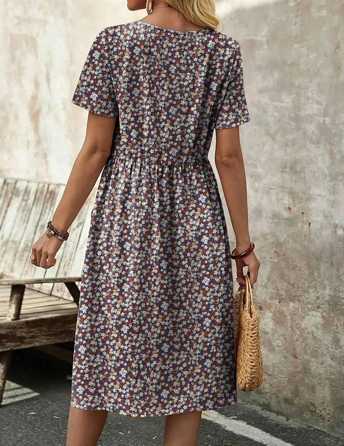 Zeagoo Womens Midi Dress Short Sleeve A-Line Cotton Linen Dress